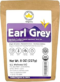Earl Grey Tea, FLORAL & CITRUSY, Natural Bergamot Flavor Blended with ORGANIC Loose Leaf Tea, 110+ Cups, 8oz, ORGANIC CEYLON, OP Grade Tea, U.S.A Processed & Quality Control