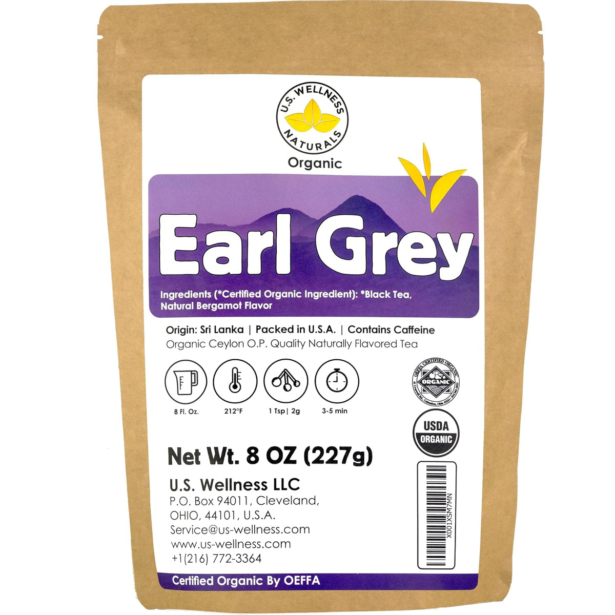 Earl Grey Tea, Floral & Citrusy, Natural Bergamot Flavor Blended with Organic Loose Leaf Tea, 110+ Cups, 8oz, Organic Ceylon, OP Grade Tea