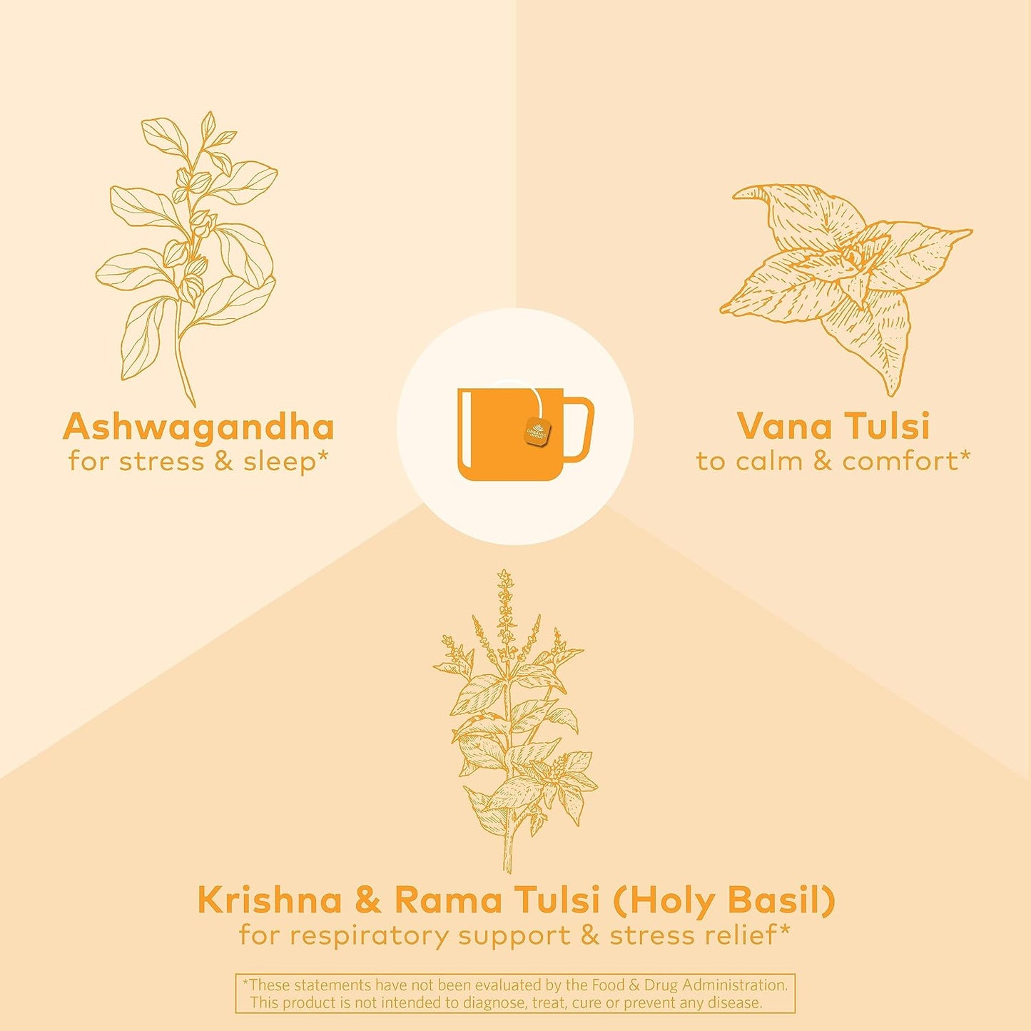 ORGANIC INDIA Calming Tulsi Ashwagandha Tea - Organic Tea Bags, Holy Basil, Vegan, USDA Certified Organic, Non-GMO, Caffeine Free - 18 Infusion Bags, 6 Pack | Organic Tea Bags, Holy Basil, Vegan, USDA Certified, Non-GMO, Caffeine Free