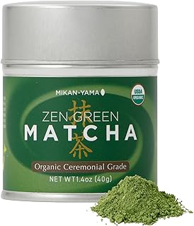 MIKAN-YAMA ZEN GREEN Organic Matcha Powder, 100% Authentic Japanese Ceremonial Grade, Single Origin from Shizuoka Japan, 40g (1.41oz) - Saemidori Cultivar – (Organic Ceremonial 1.41oz (Pack of 1)Tin)