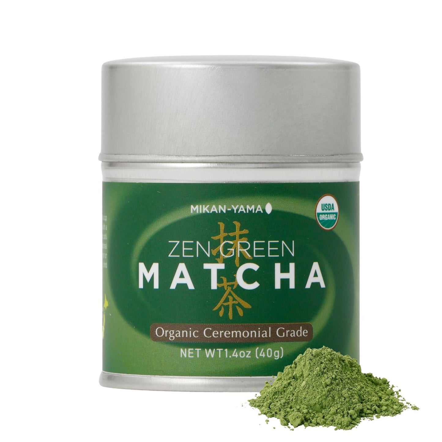 MIKAN-YAMA ZEN GREEN Organic Matcha Powder, 100% Authentic Japanese Ceremonial Grade, Single Origin from Shizuoka Japan, 40g (1.41oz) - Saemidori Cultivar – (Organic Ceremonial 1.41oz (Pack of 1)Tin)
