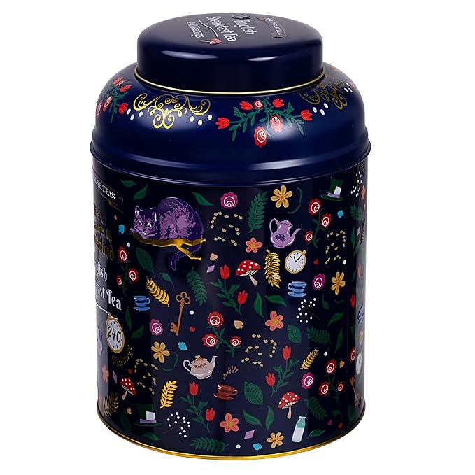 Midnight Alice in Wonderland Tea Caddy with 240 English Breakfast Teabags, Navy