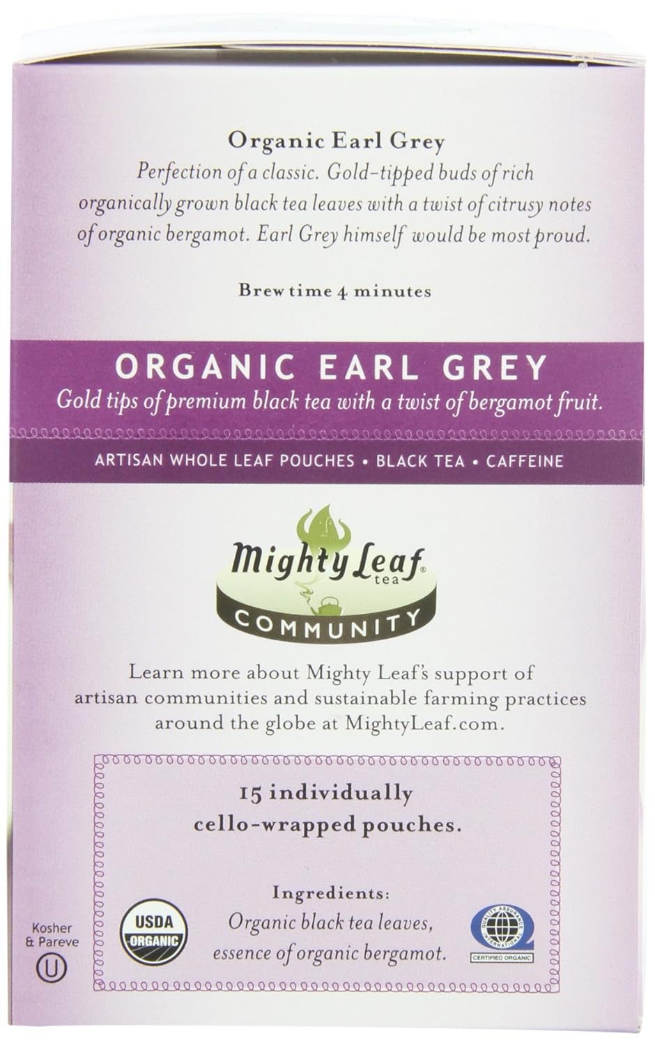 Mighty Leaf Organic Earl Grey Black Tea – 45 Count (15 Silken Tea Bags per Box, Pack of 3) – Smooth, Aromatic Whole Leaf Black Tea with Bergamot – USDA Organic – Packaging May Vary