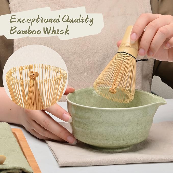 Authentic Japanese Matcha Ceremony Set - 17oz Traditional Chawan Bowl with Bamboo Whisk (Chasen), Scoop & Stand - Complete Starter Kit for Beginners