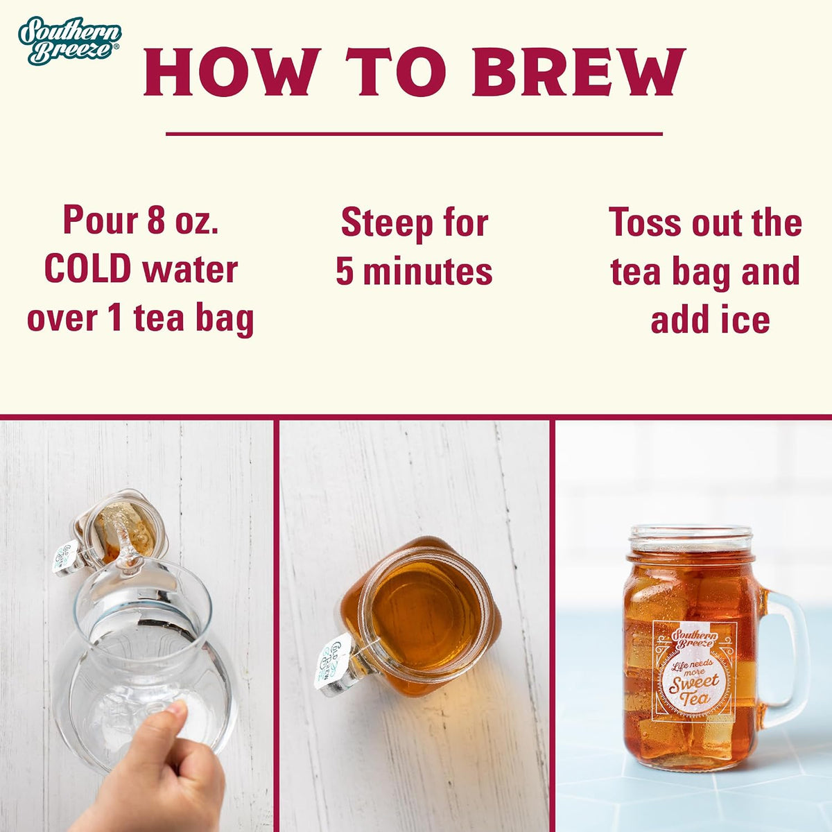 Southern Breeze Cold Brew Sweet Tea Strawberry Iced Tea 20 Tea Bags, 2 Pack