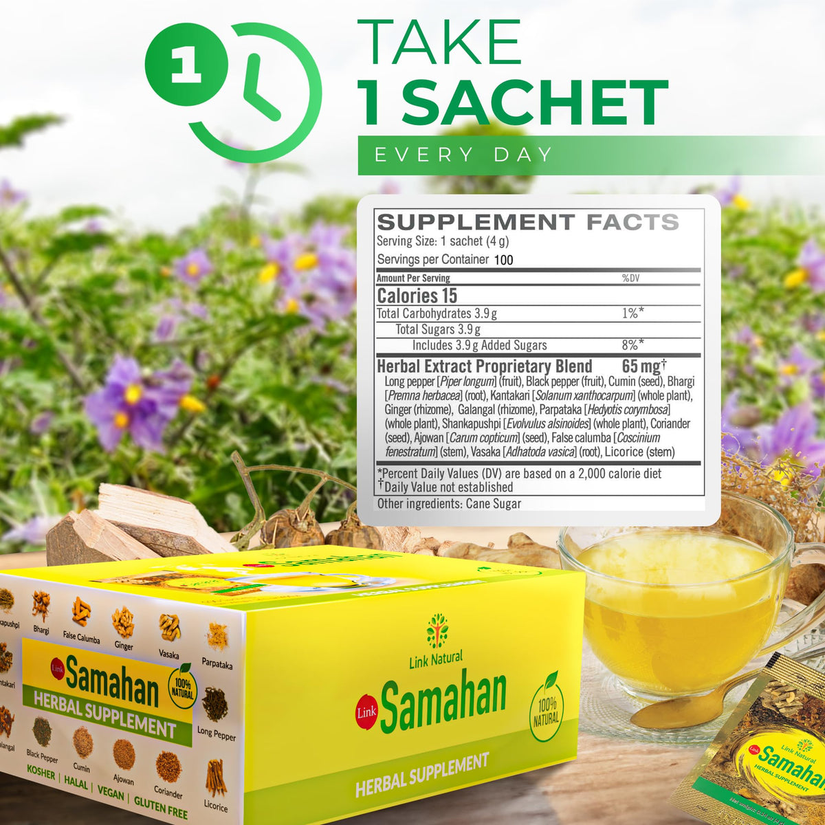 LINK SAMAHAN SAMAHAN Ayurvedic Herbal Tea Packets - Sri Lankan Ceylon Blend with 14 Natural Herbs Including Ginger, Black