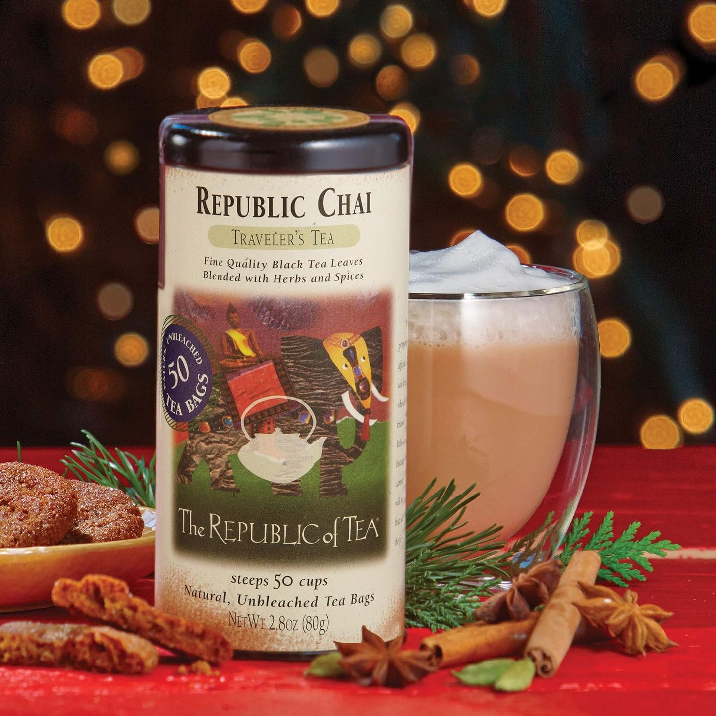 The Republic of Tea Republic Chai Black Tea, Naturally Caffeinated, 50 Ct | Made for morning or afternoon. Brisk and full-bodied with notes of warming ginger and baking spice. Gluten Free and Non-GMO.