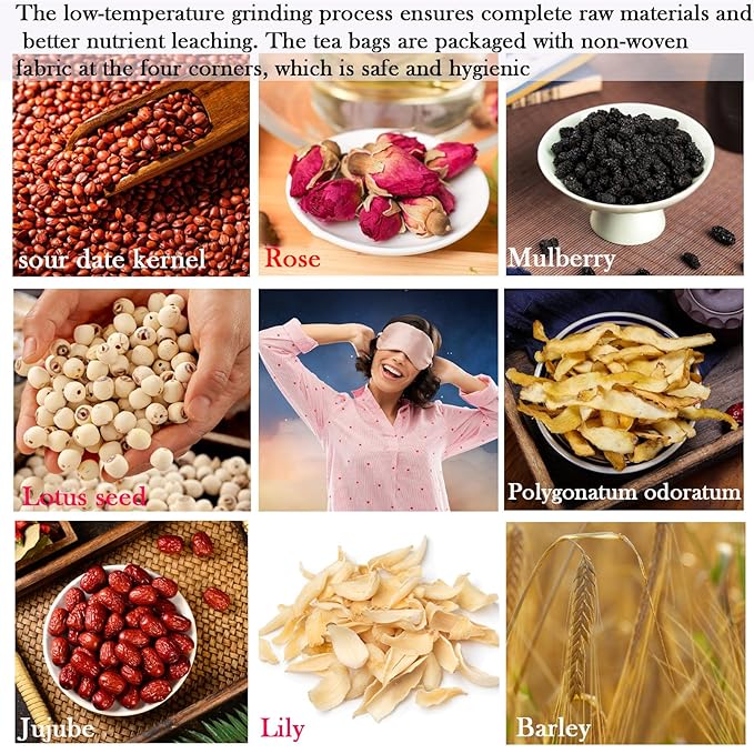 Sour Jujube Kernel Poria Cocos Lily Tea Bags 6.35oz/300g(60Bags/2Pack) Good Night Sleepytime Tea Sour Jujube Kernel Lily Tea Chinese Herbal Tea 酸枣仁百合茶 酸枣仁 晚安茶 助睡眠