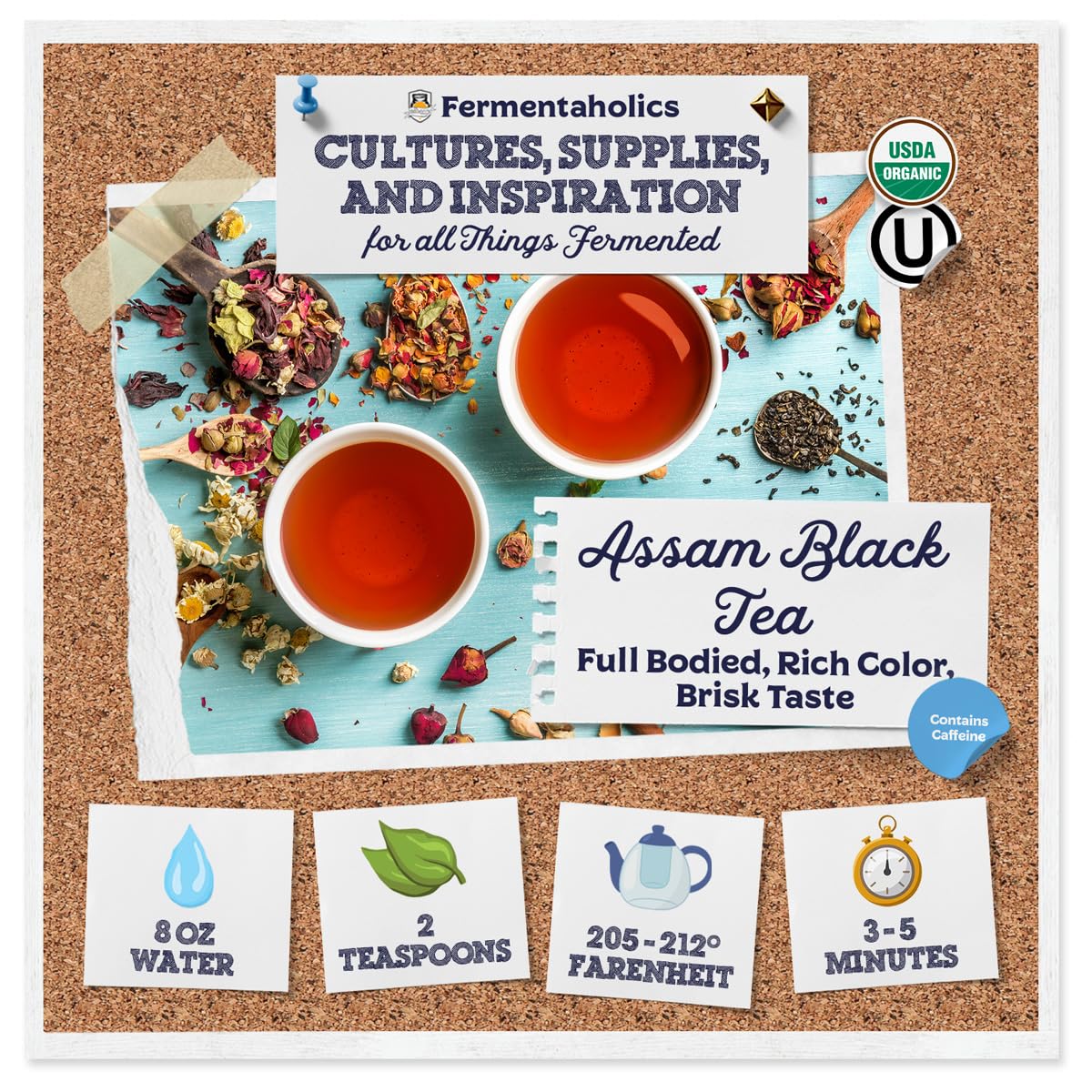 Fermentaholics Assam Black Tea – 4 oz – USDA Certified Organic Loose Leaf – OU Kosher – Ideal For Brewing Kombucha