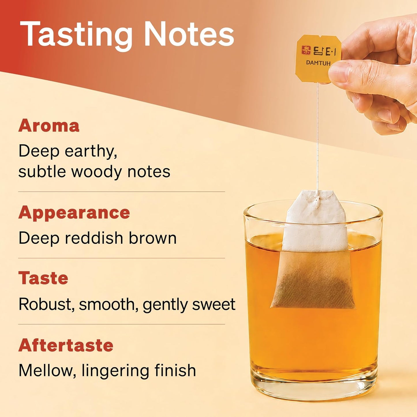 Damtuh Korean Pu-erh Tea Bags, Aged Dark Tea, 50 Count | Earthy, Mellow, Full-bodied, 100% Pu-erh Leaf, Sugar-Free, Vegan, Individually Wrapped