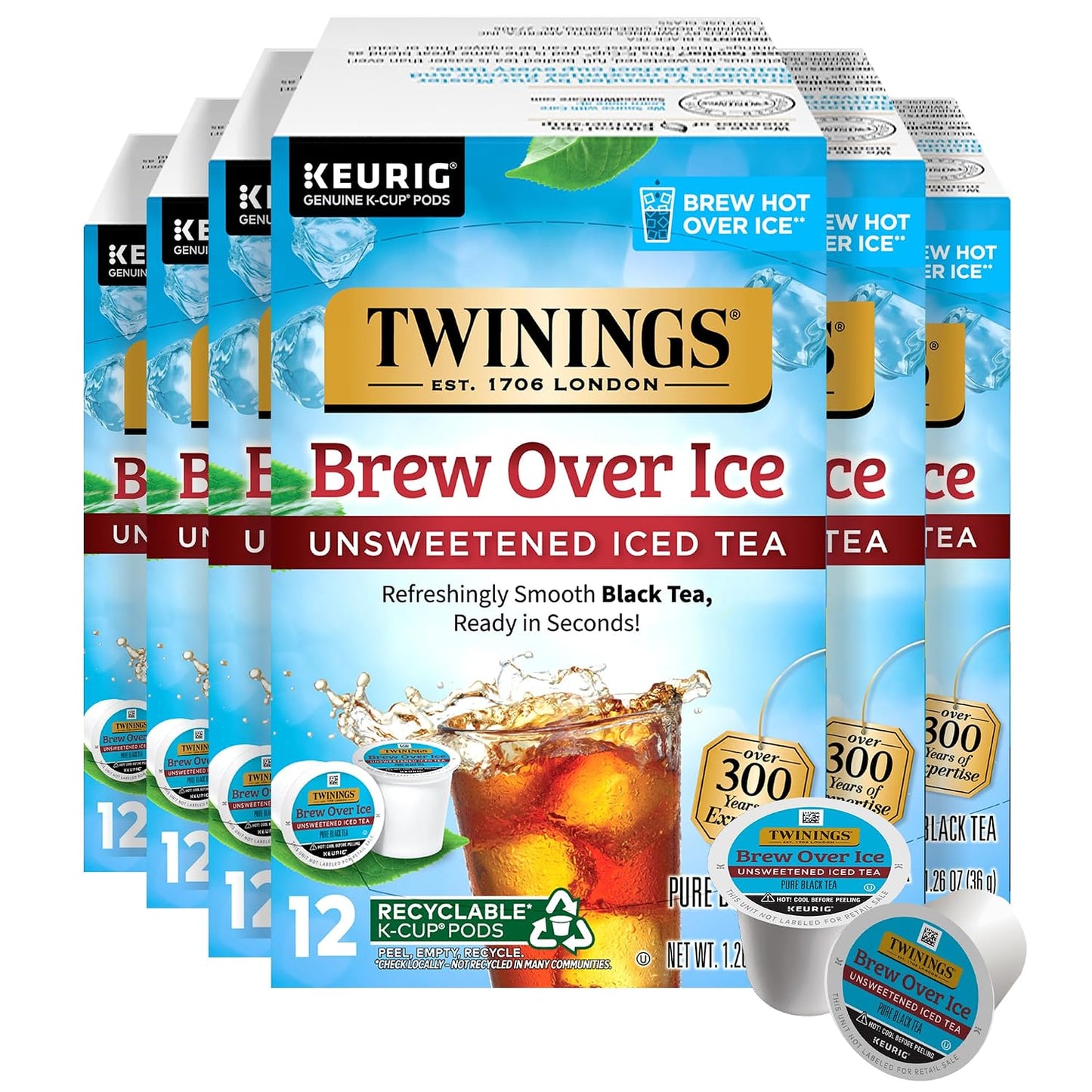 Twinings Brew Over Ice Unsweetened Peach Blk Iced Tea K-Cups 12 CT (6 Pack) | Refreshing Peach Black Tea, Naturally Caffeinated, 72 Keurig K-Cup Pods for Single Serve Brewers, Fresh Iced Tea in Seconds
