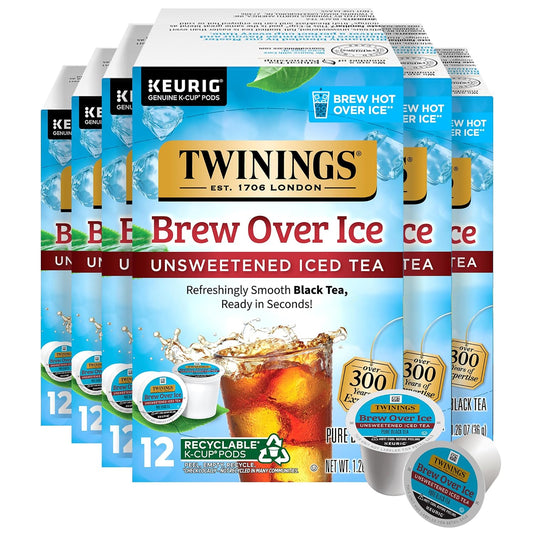 Twinings Brew Over Ice Unsweetened Peach Blk Iced Tea K-Cups 12 CT (6 Pack) | Refreshing Peach Black Tea, Naturally Caffeinated, 72 Keurig K-Cup Pods for Single Serve Brewers, Fresh Iced Tea in Seconds