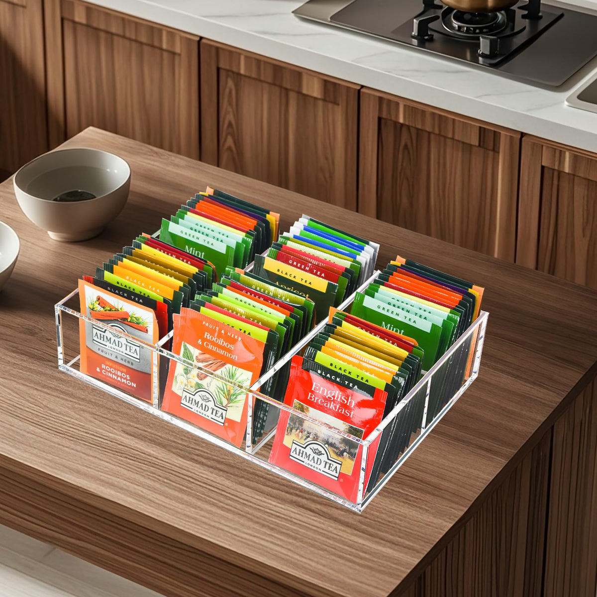Tasybox Acrylic Tea Bag Organizer, Clear Tea Bag Holder, Drawer Organizer