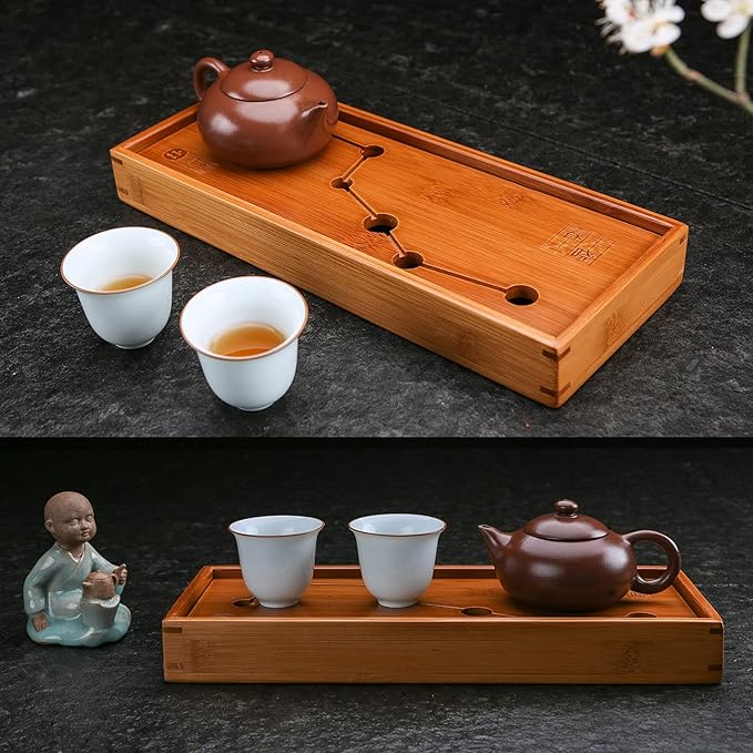 Seven Stars Bamboo Tea Tray 11.8x4.84x1.38in Gongfu Tea Tray Chinese Tea Set Japanese/Chinese Gongfu Tea Table Home Furnishing Serving Water Storage