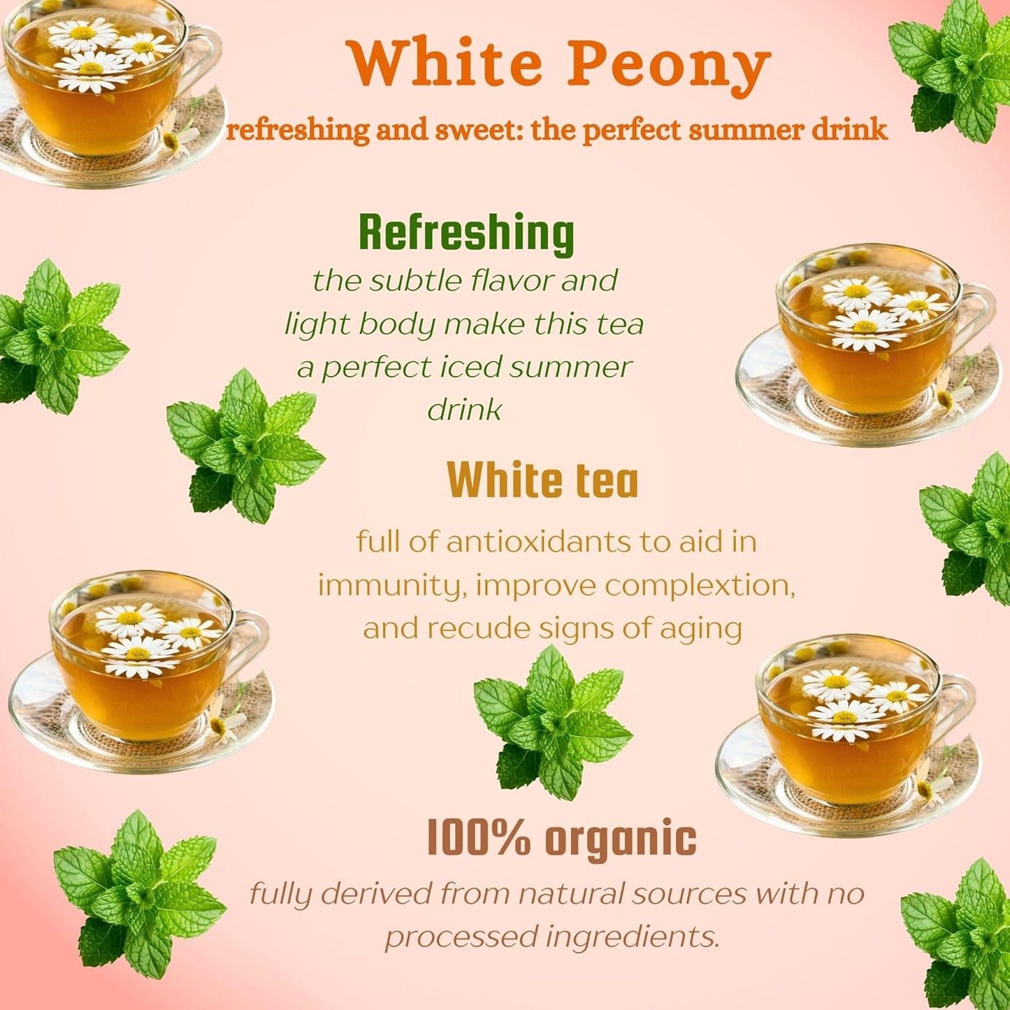 Organic Rejuvenating White Peony Floral Tea, 2 OZ Resealable Packet, Low Caffeine.