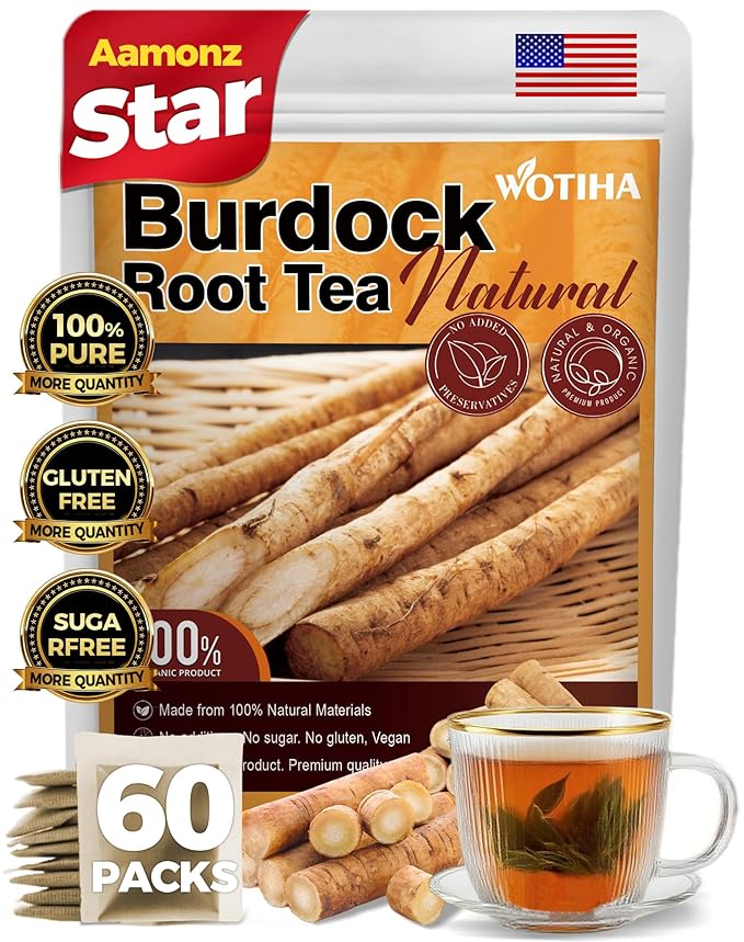 WOTIHA-Natural Burdock root tea 150g.75 Herbal Tea Bags.Non-GMO • Additive-Free • Caffeine-Free • Sugar-Free • Vegan