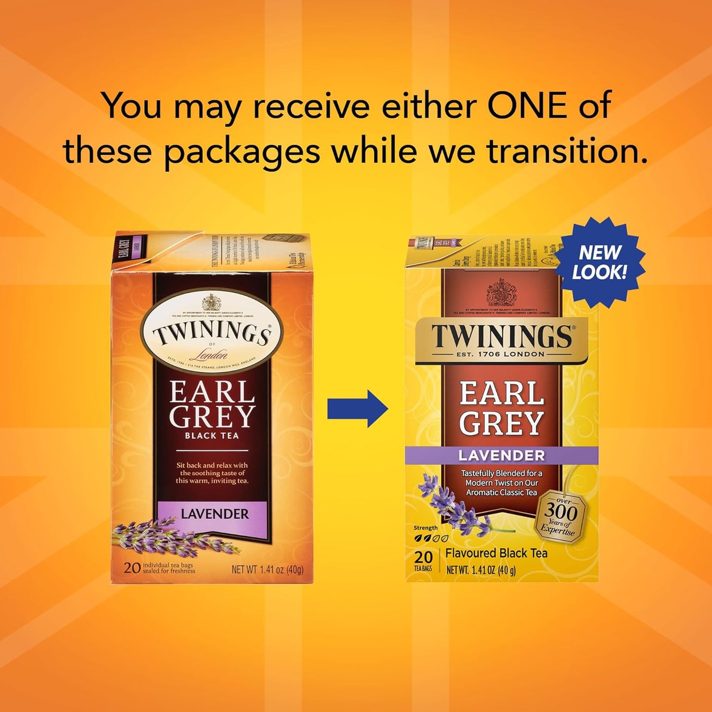 Twinings Earl Grey Lavender Tea 2-Pack – Caffeinated Black Tea Blend, Individually Wrapped Tea Bags, 20 Count Each
