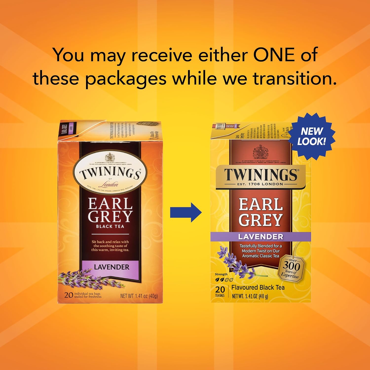 Twinings Earl Grey Lavender Tea 2-Pack – Caffeinated Black Tea Blend, Individually Wrapped Tea Bags, 20 Count Each