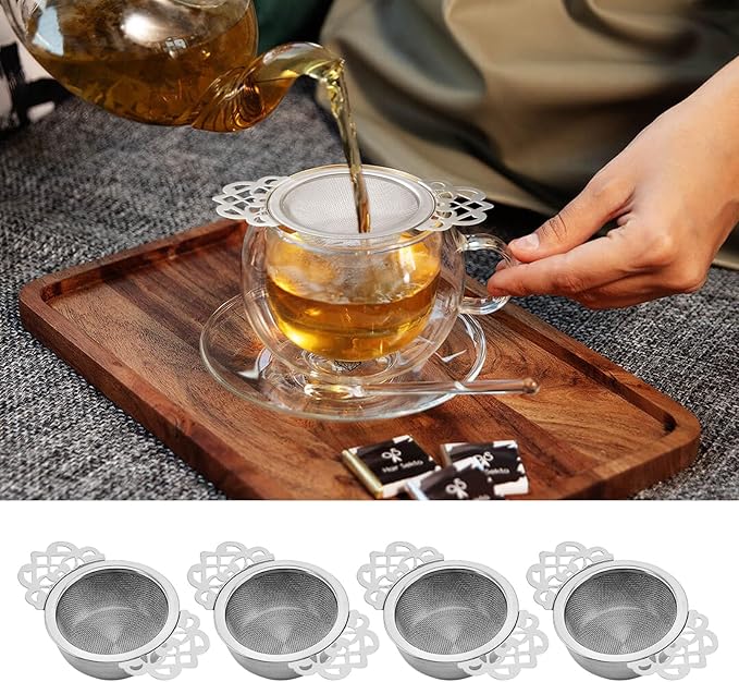 Tea Drain Strainer 304 Stainless Steel Loose Tea Infusers Strainers Mesh Tea Infuser Stainless Steel Loose Leaf Tea Filter with Handles for Loose Tea
