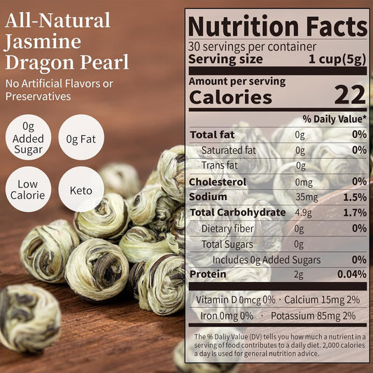 CHADUO Jasmine Dragon Pearls Green Tea 5.30oz/150g Green Tea Loose Leaf Jasmine Pearl Tea Chinese Traditional Craft 茉莉花茶 茉莉龙珠 中国绿茶