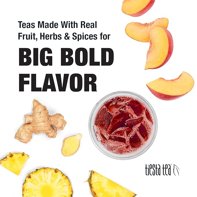Tiesta Tea - Ginger Sweet Peach Cold Brew Tea, Loose Leaf, Spicy Peach Herbal Blend, Premium Non-Caffeinated Iced Blend, Cold Brew Packets, Makes 64 oz of Pitcher Per Bag (Pack of 10)