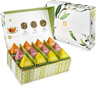 Teabloom Radiant Greens – Organic Green Tea Sampler with 12 Plant-Based Pyramid Sachets, Jasmine Pearls, Minted Mango Peach & Pineapple Ginger, Gift-Ready Presentation Box for Tea Lovers
