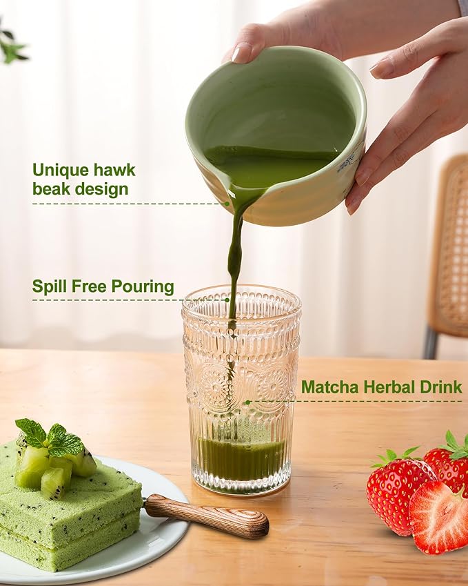 Matcha Whisk Set, Ceramic Matcha Set Includes Matcha Bowl, Matcha Whisk and Holder, Bamboo Scoop, Scoop Rest, Sifter and Tea Towel