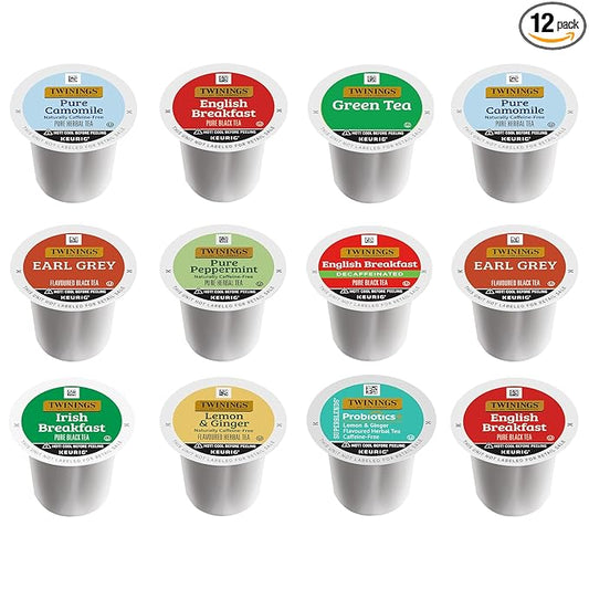 Twinings Tea K Cup Pod Sampler Variety Box (12 Count) 9 Flavors for Keurig Single Serve Brewers, Contains Black, Green, Herbal and Decaffeinated Teas for Tea Lovers