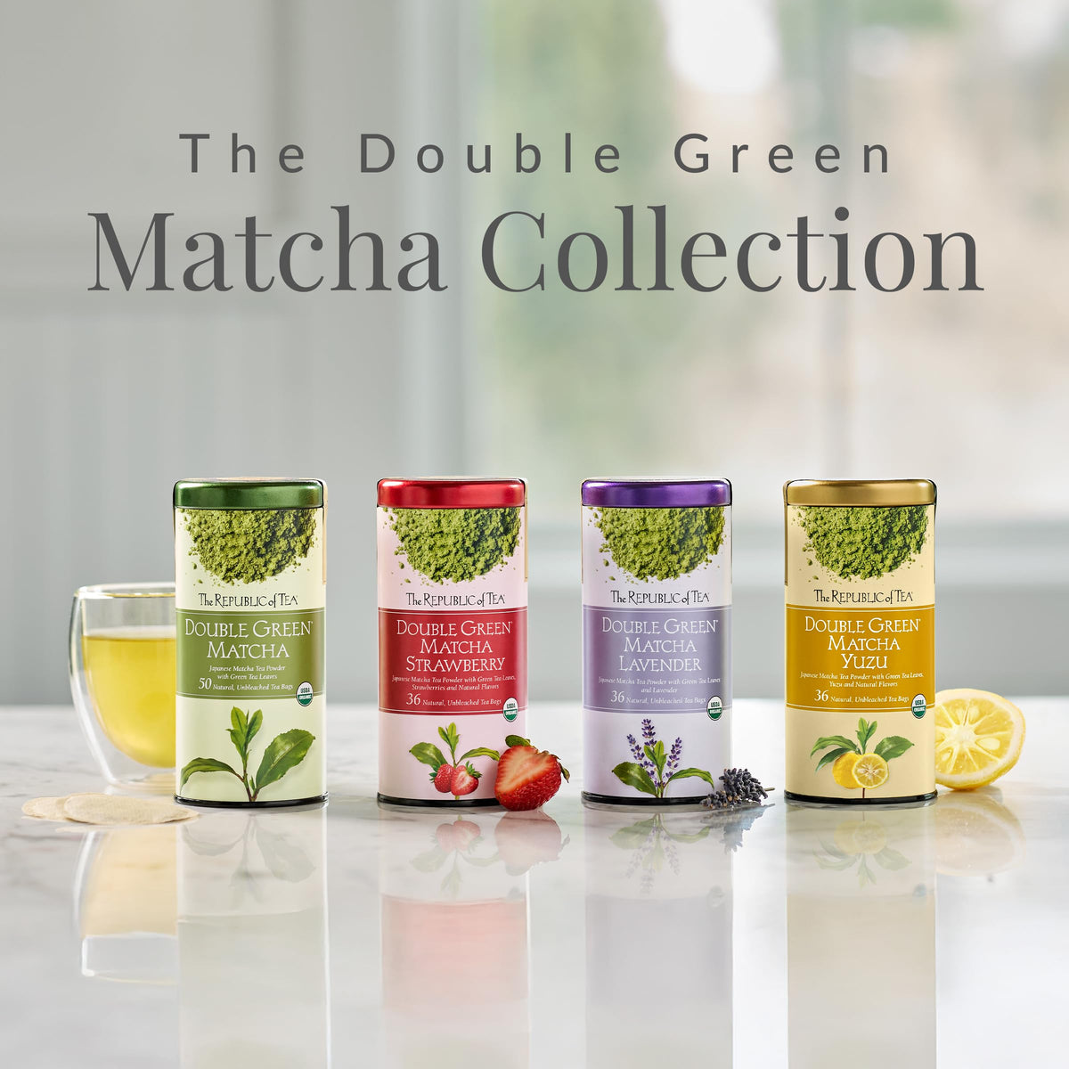 The Republic of Tea Organic Double Green Matcha Strawberry Green Tea, 36 Ct