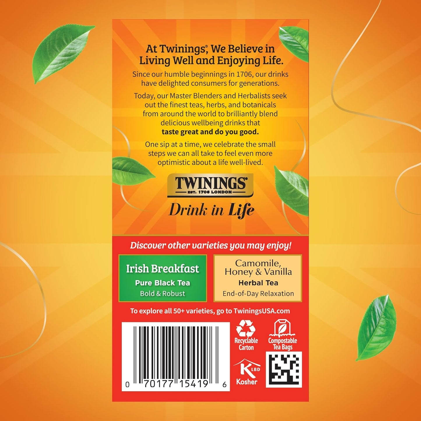 Twinings English Breakfast Black Tea Individually Wrapped Bags, 20 Count (Pack of 1), Flavourful, Robust, Caffeinated, Enjoy Hot or Iced, 20 Teabags