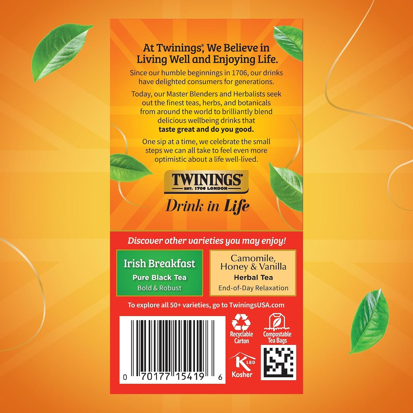 Twinings English Breakfast Black Tea Bags, 20 CT Box (1 Pack) | Popular Tea Classic, Robust &amp; Smooth, Naturally Caffeinated, 20 Foil Lined Individually Wrapped Bags, Enjoy Hot or Iced