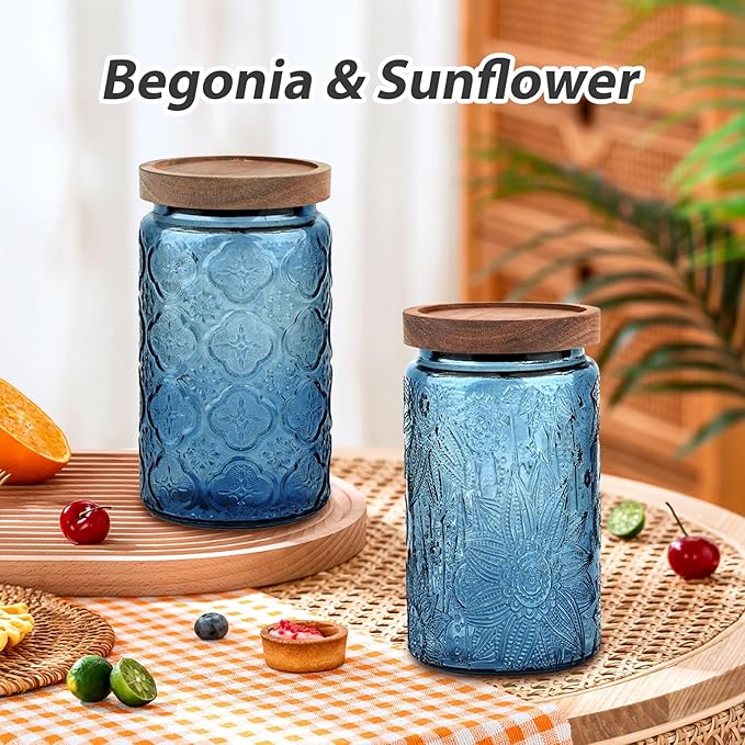 Glass Jar with Lid, Vintage Glass Storage Jars with Airtight Lid Coffee Canister Sugar Container for Kitchen Counter Pantry, Spice, Candy
