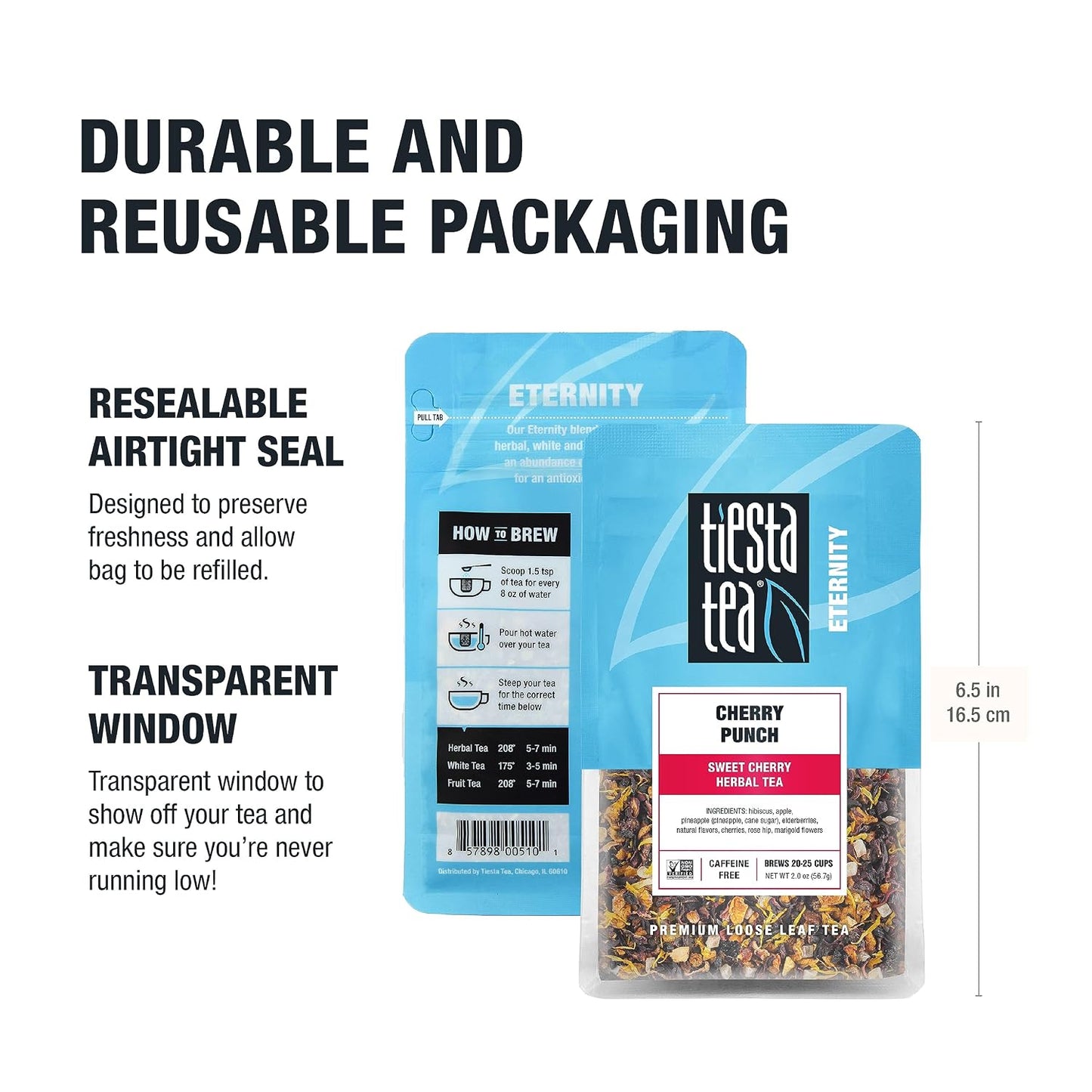 Tiesta Tea - Cherry Punch, Loose Leaf, Sweet Cherry Herbal Tea | Premium Blend, Non-Caffeinated, Makes Hot or Iced &amp; Brews Up to 25 Cups, 2oz Resealable Pouch