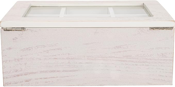 Cottage Garden Tea Whitewash Woodgrain 9 x 6.25 Pine Wood Tea Storage Chest