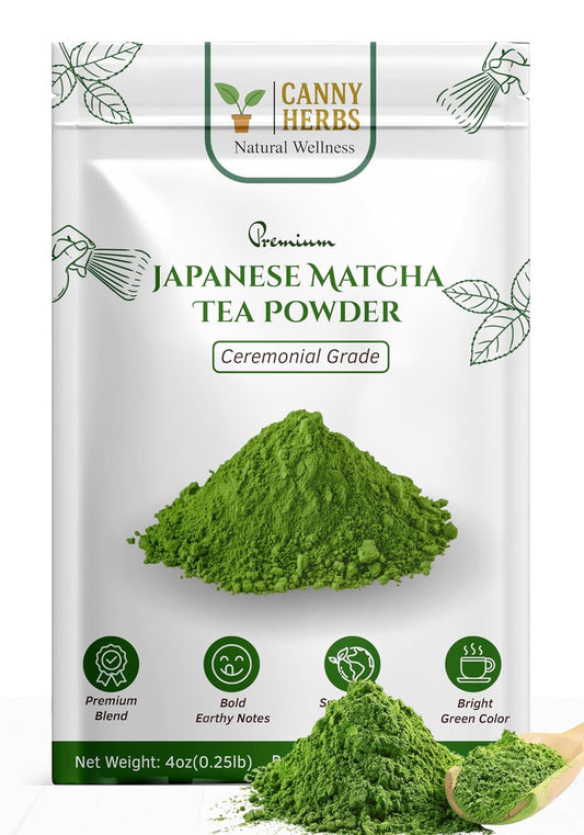 Canny Herbs Matcha Tea Powder 4oz, Japanese Ceremonial Grade, Green Tea Powder, Energy, Calm & Focus, Antioxidant Support