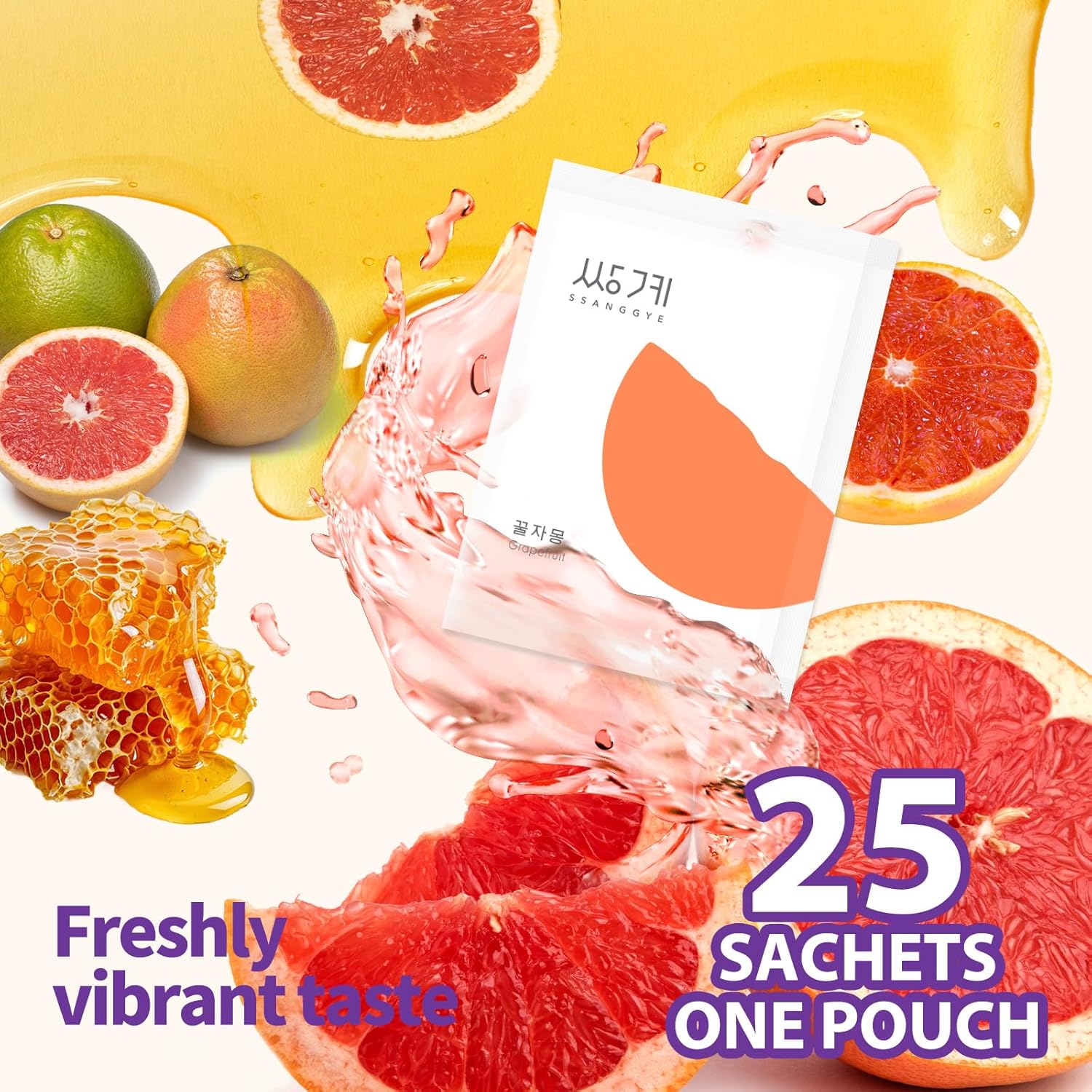 Ssanggye Korean Honey Grapefruit Tea 30g X 25pcs, All Natural Fresh Grapefruit Tea With Honey Marmalade Jam, Sauce For Salad Spread Ade Cocktail Dressing Portable Sachets For On-The-Go Sweet 꿀 자몽차