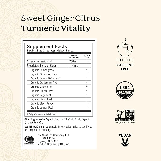 Yogi Tea Sweet Ginger Citrus Turmeric Vitality - 16 Bags per Pack (6 Packs) - Organic Ginger & Turmeric Root Tea - Supports Well-being