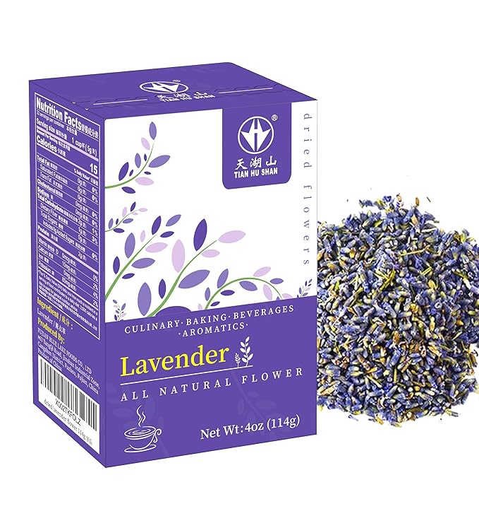 Tian HU Shan Dried Lavender Flower Buds, Culinary Food Grade for Baking, Fresh Fragrance, 4 Ounce, Caffeine Free Suger Free Vegan Herbal Tea