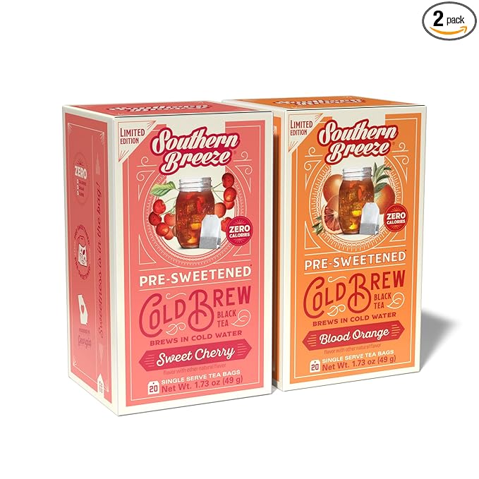 Southern Breeze Cold Brew Sweet Tea Variety Pack Iced Tea with Black Tea and Zero Carbs Zero Sugar, 20 Individually Wrapped Tea Bags