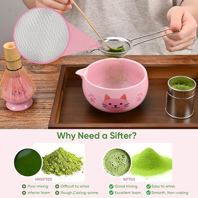 Matcha Whisk Set, 5Pcs Ceramic Matcha Set Includes Matcha Bowl, Matcha Whisk and Holder, Bamboo Scoop and Sifter, Ideal Matcha Bowl Set for Authentic Matcha Tea Experience