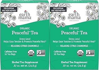 Earth Mama Organic Peaceful™ Tea | Stress Less! Calming, Relaxing Herbal Blend Safe for Pregnancy & Beyond, 16 Teabags Per Box (2-Pack)