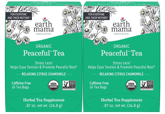 Earth Mama Organic Peaceful Tea – Herbal Blend, 16 Teabags Per Box (2-Pack)