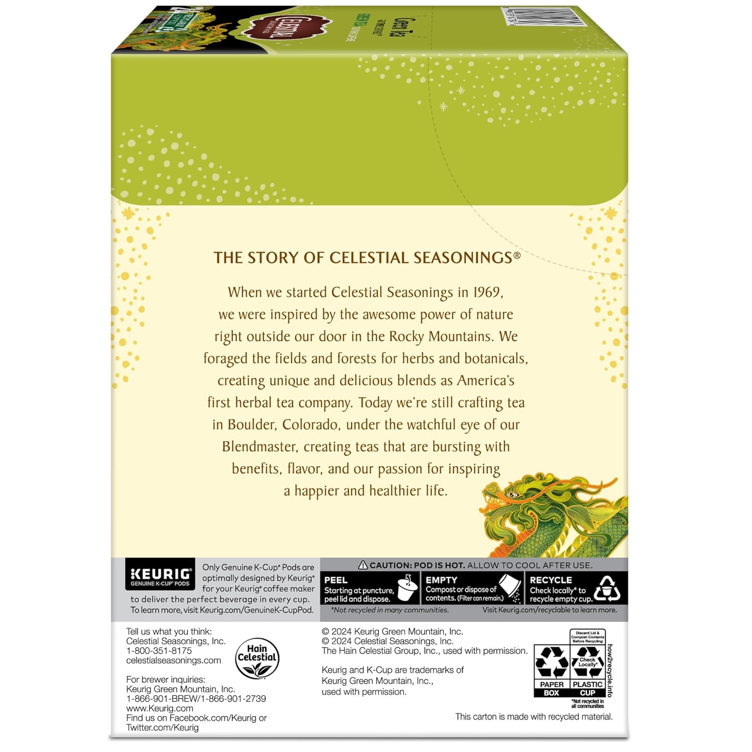 Celestial Seasonings Green Tea, Single-Serve Keurig K-Cup Pods, 96 Count