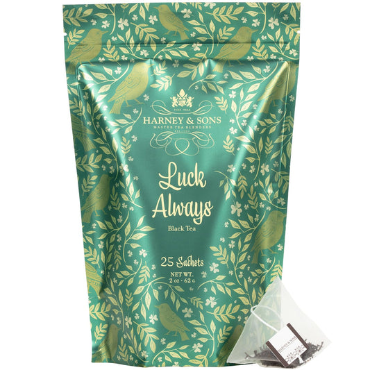 Harney &amp; Sons Luck Always Irish Breakfast Tea Sachets, 25 Count | 100% Assam black tea. 25 whole leaf sachets. Contains caffeine.