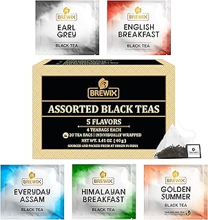BREWIX Premium Assorted Black Tea Sampler Gift Box with 5 Flavors (20 Pyramid Indivdidually Wrapperd Tea Bags) | Tea Gift Set & Variety Pack | Gifts for Women & Men, Tea Set