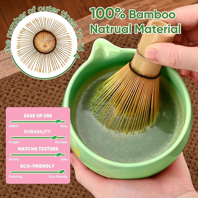 Matcha Whisk Set, 5Pcs Ceramic Matcha Set Includes Matcha Bowl, Matcha Whisk and Holder, Bamboo Scoop and Sifter