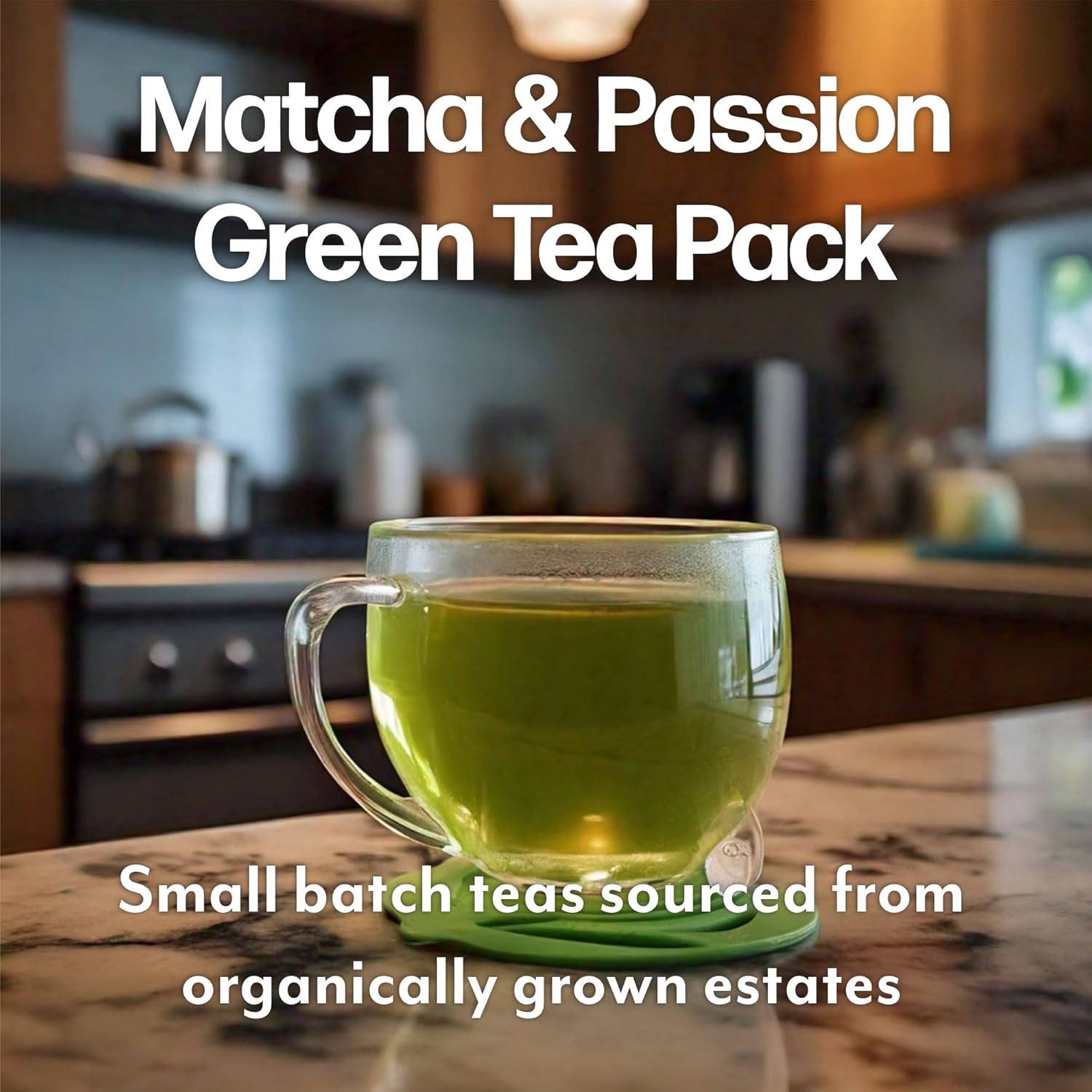 Maud's Organic Passion Green Tea Pods & Organic Matcha Green Tea Bundle, 48 ct, Single Serve Tea Pods – 100% Gourmet Blended Tea Leaves, Compatible with Keurig K Cups Maker