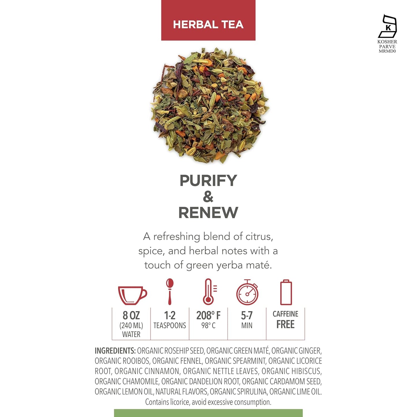 Teabloom Purify and Renew Loose Leaf Herbal Tea with Lemon, Herbs & Yerba Maté | Lightly Caffeinated Garden-Inspired Blend | Canister Makes 35–50 Cups | Gift-Ready Reusable Tin