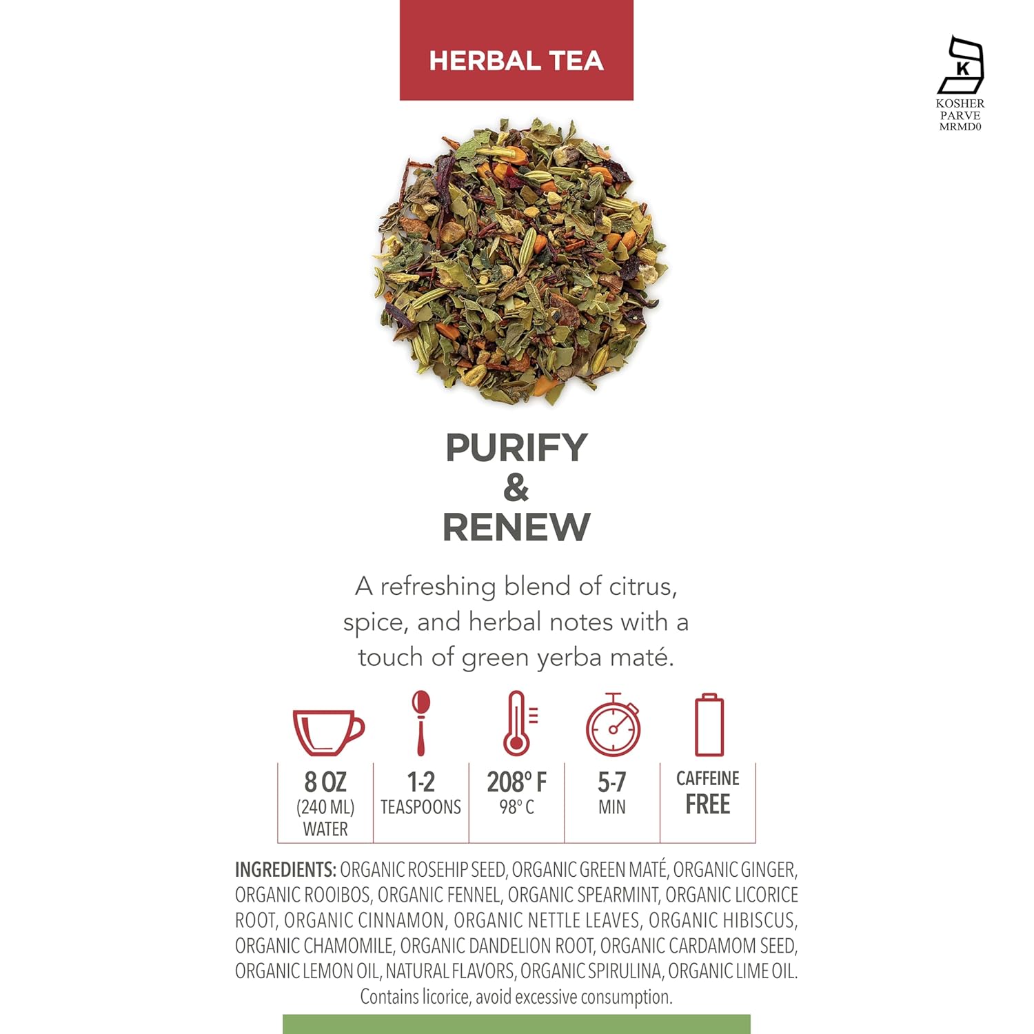 Teabloom Purify and Renew Loose Leaf Herbal Tea with Lemon, Herbs & Yerba Maté | Lightly Caffeinated Garden-Inspired Blend | Canister Makes 35–50 Cups | Gift-Ready Reusable Tin