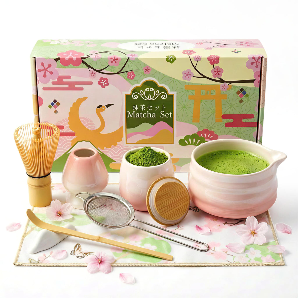 aibound Gifts for Women, Pink Matcha Set for Tea Lovers with Bowl and Caddy